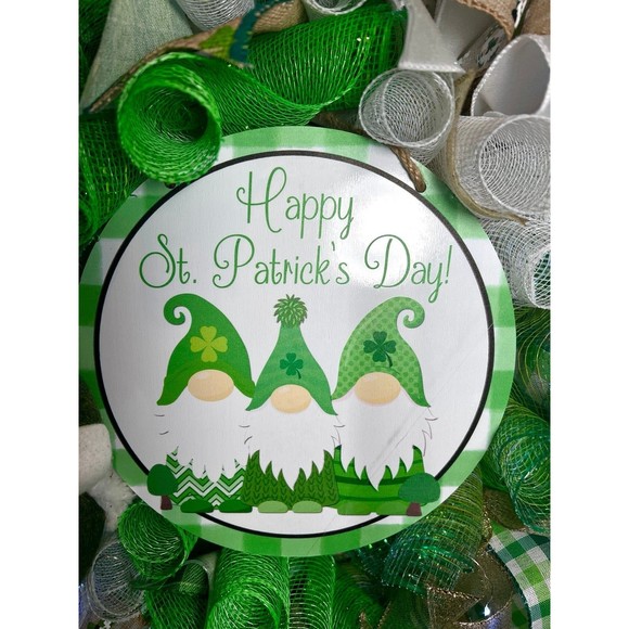 Handmade St. Patrick’s Gnome Ribbon Prelit Wreath 22 ins LED W5 - Picture 7 of 11